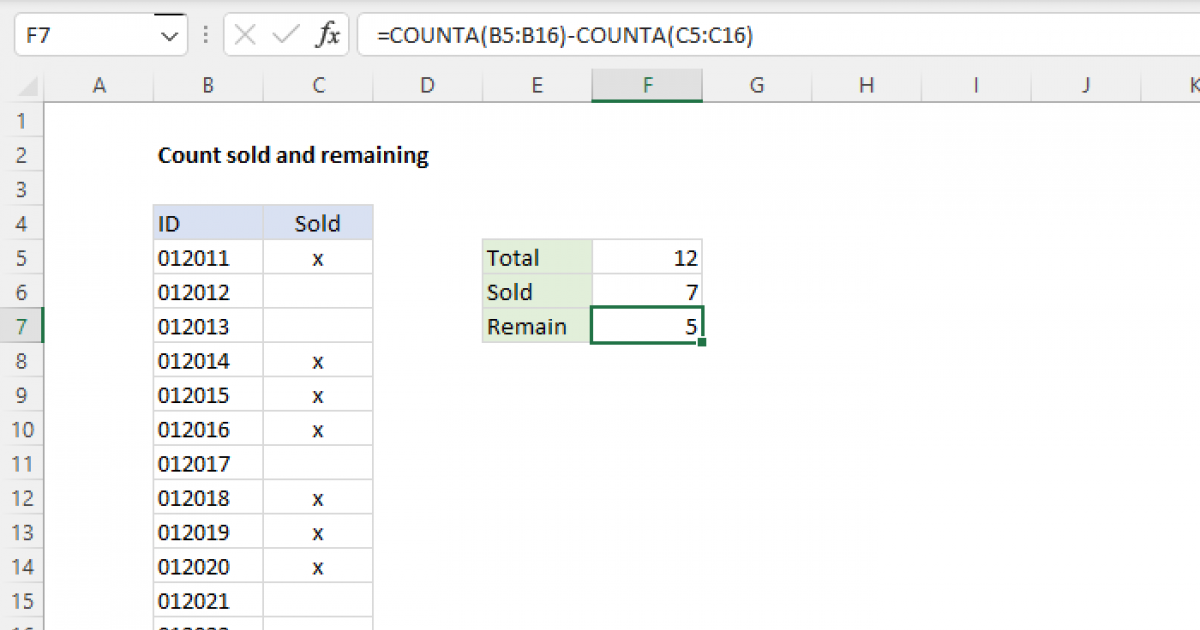 Count sold and remaining Excel formula Exceljet